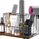 Hair Dryer Holder, Hair Tool Organizer, Wall Mount Hair Tools Organizer for Blow Dryer, Flat Iron, Curling Iron, Straightener, Styling Tools Bathroom Storage and Organizer, Wood-Black