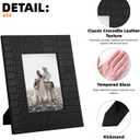 4x6 5x7 Picture Frames Set of 2, Modern Ornate Crocodile Leather Photo Frames with HD Glass Front, Farmhouse Table Top Display or Wedding Home Decor (Black)