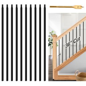10 Pcs Iron Balusters for Staircase, 1/2" x 36" Wrought Iron Balusters, Metal Square Straight Hollow Iron Spindles for Stairs, Black Iron Stair Balusters for Staircase Interior