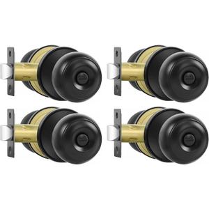 RAZCC Privacy Door Knobs, 4 Pack Matte Black Door Knobs with Lock, Bed and Bath Door Knob Interior Keyless Locksets, Round Door Handles Reversible for Left Right Handed Doors