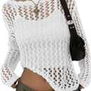 EVALESS Off The Shoulder Loose Knit Summer Sweater for Women Beach Vacation Clothes for Women Trendy 2026 (Medium, White)