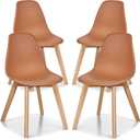 VECELO Dining Chairs Set of 4, Mid-Century Modern Kitchen & Dining Room Chairs, Molded Plastic Seat & Back, Solid Wood Legs, Armless, Non-Slip Feet, Orange
