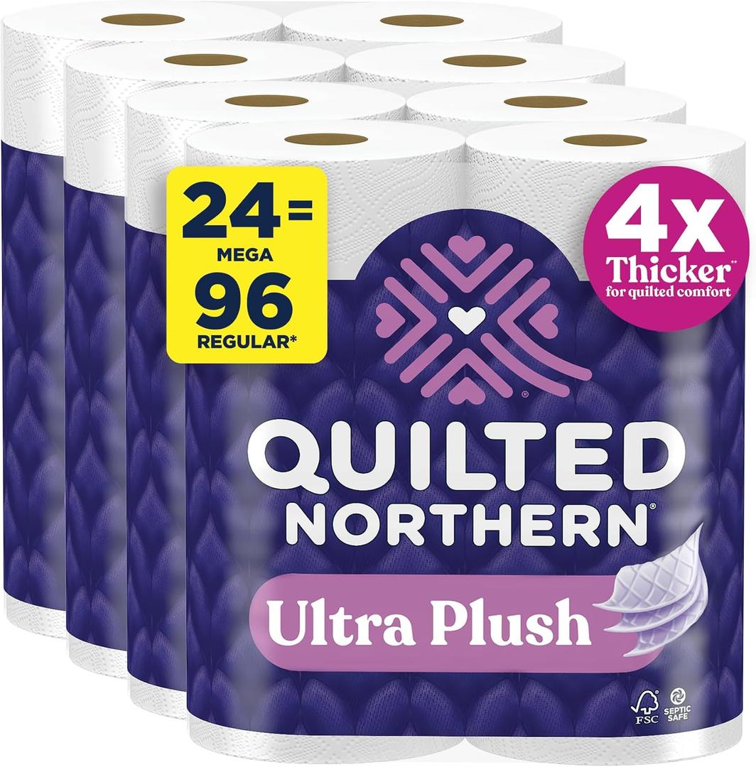 Quilted Northern Ultra Plush Toilet Paper, 24 Mega Rolls = 96 Regular Rolls, 3X Thicker*, 3 Ply Soft Toilet