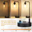 Industrial Bedside Table Lamp for Bedroom - Nightstand Lamps with USB C Charging Port, Fully Dimmable Black Ports and Outlets, Small Desk Glass Shade Office Living Room