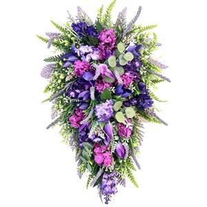 22" Purple Lavender Teardrop Garland Artificial Flower Art Door Hanging Decor for Indoor Outdoor Front Doors Rustic Farmhouse Style Wall Hanging Decor