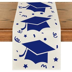 Artoid Mode 2026 Blue Stars Cap Graduation Table Runner, Holiday Kitchen Dining Table Runners for Home Party Decor 13x72 Inch