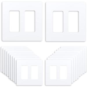 Outlet Cover, Screwless Decorator Wall Plate, Light switch Power Plug Cover, 2-Gang Standard Size, Glossy White, 20 Pack,UL listed