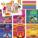 Cinrobiye 24 Set Happy Diwali Coloring Books Bulk Diwali Activity Books Mini DIY Painting Drawing Set with Stacking Crayons for Diwali Birthday Party Favor Gifts Goodie Bag Fillers School Game Prizes