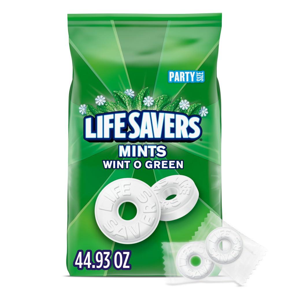 LIFE SAVERS Wint-O-Green Summer Candy Individually Wrapped Hard Mints, Party Size, 2.8 LB Bulk Bag (EXP 04/01/26)
