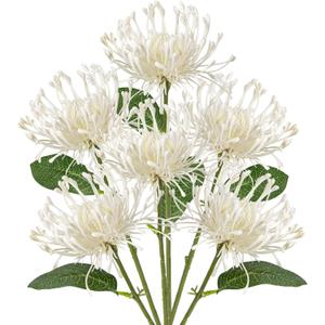 Briful 6PCS Artificial Mums Spring Flowers 4'' White Spider Chrysanthemum Fake Flowers Bouquet for Home Vase Centerpieces Arrangements Bridal Shower Decoration
