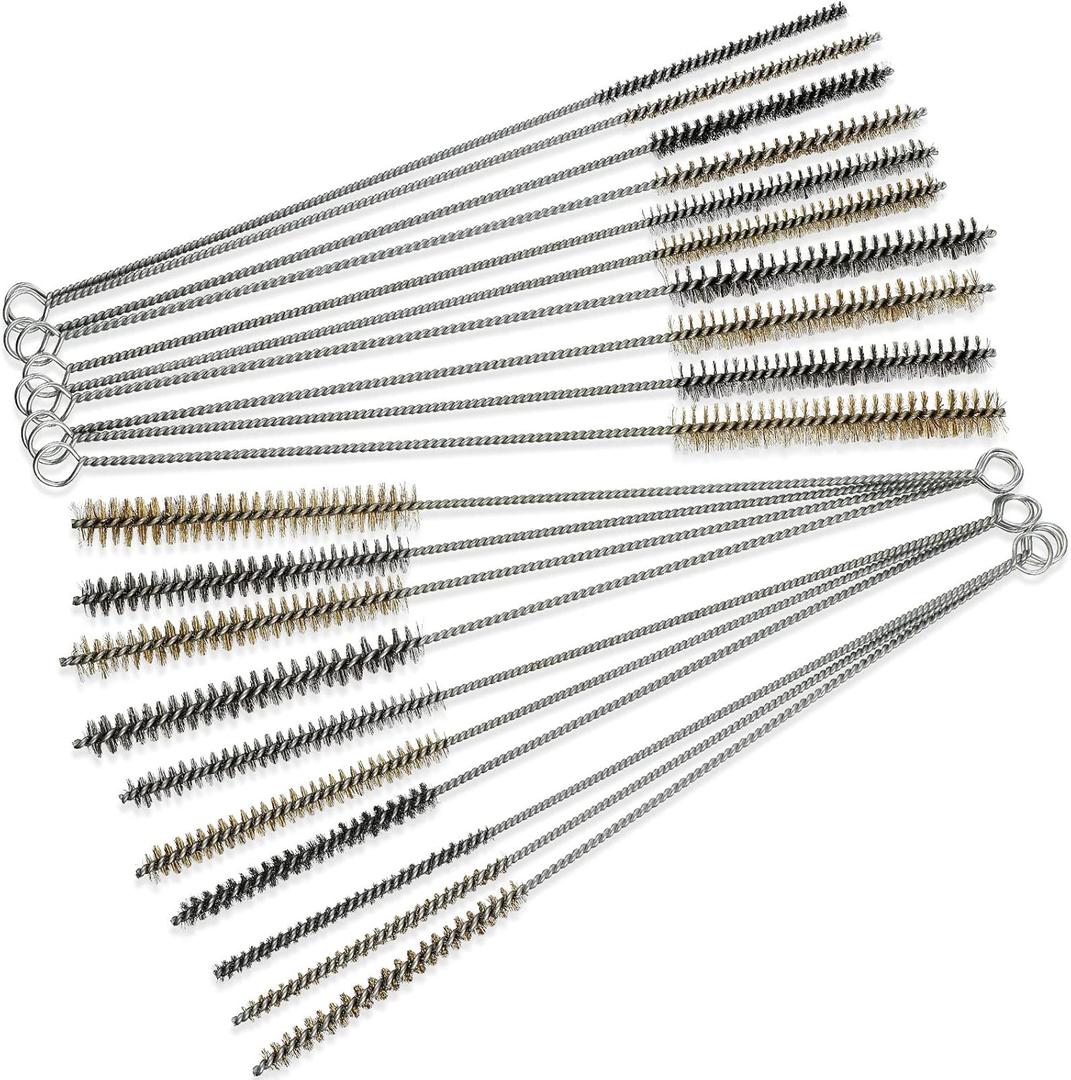 Wire Tube Brushes Bulk for Cleaning Pipe Tube Brass Stainless Steel Round Wire Brush for Auto Parts Christmas, Bottles, Tubes, 5 Sizes(20 Pieces)