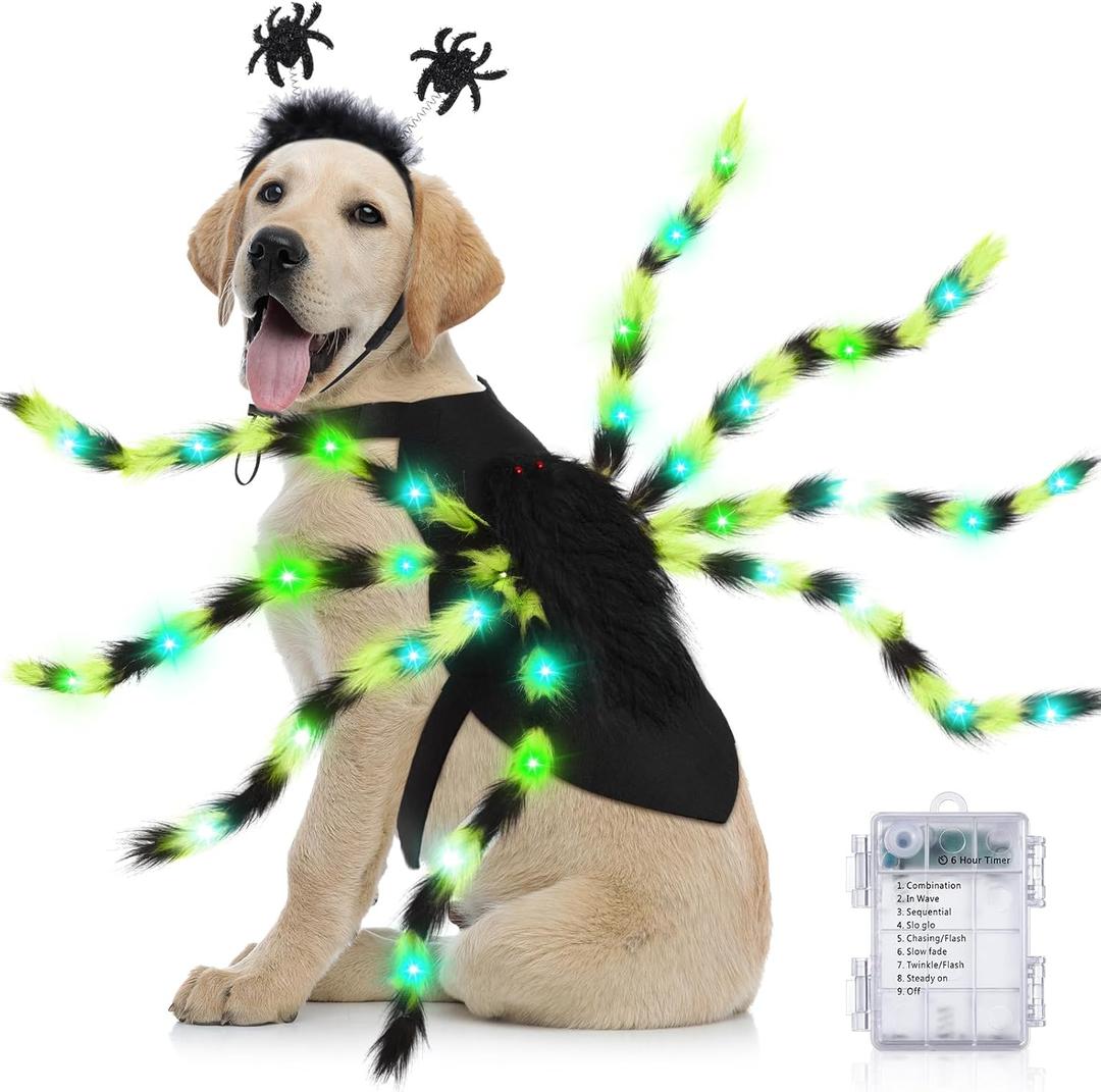 JaGely 2 Pcs Halloween Costumes for Dog Giant Spider Headband Costume Set Adjustable Halloween Costume Accessories for Medium and Large Dogs Cute Pet Headwear for Parties Pets Cosplay(Green)