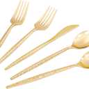 LIYH 102 Pcs Gold Plastic Silverware Cutlery Sets - Disposable Plastic Silverware Heavy duty, Disposable Utensil Sets, 34 of Each Forks, Knives & Spoons Flatware Set for Party Birthday