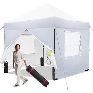 White 10x10 FT Pop Up Canopy Tent with Sidewalls, Heavy Duty Canopy for Outdoor, Commercial Instant Gazebos, for Party, Patio, by Kendane. (10ft*10ft (4 sidewalls))