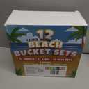 Mini 4.5-Inch Beach Buckets for Kids - (12 Pack) Sand Buckets and Shovels w/Rakes & Mesh Bags - Small Beach Pails - Sturdy Unbreakable Plastic - Beach Party Favors & Giveaways for Toddlers Ages 3-6