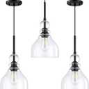 3 Pack 1 Light Kitchen Island Pendant Ceiling Light 6.5" Clear Glass Black Finish Fixture,Modern Industrial Farmhouse Pendant Lamp for Bedside Over Sink Hallway