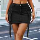 Womens Low Waist Denim Skirt Button Mini Cargo Jean Y2K Skirts with Pockets (Black)