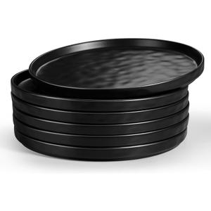 LIANYU Ceramic Dessert Plates Set of 6, 10.2 Inch Dinner Appetizer Plates for Kitchen Dining, Porcelain Round Plate Serving Cake Bread Salad Snack, Microwave & Dishwasher Safe, Obsidian Black