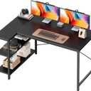 Huuger L Shaped Desk, 47 Inches Computer Desk with Reversible Storage Shelves, Gaming Corner Home Office Writing Study with Metal Frame, Black