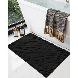 DEXI Bathroom Rugs 17x30, Extra Soft Absorbent Bath Mat, Non Slip Bathmat for Bathroom Floor, Machine Washable Rugs for Shower Floor, Black