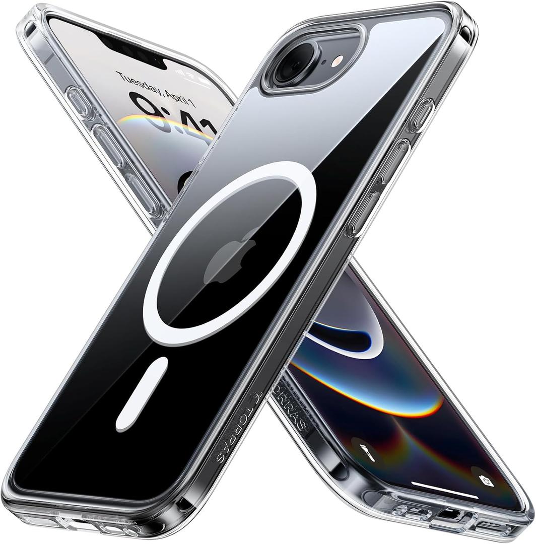 TORRAS Magnetic Shockproof for iPhone 16e Case 2025, [Never Yellow] [4X Military Grade Durable Protection] [Fit for MagSafe] Slim Translucent Anti-Scratch Case for iPhone16e, 6.1", Clear (iPhone 16e Case 2025, Only 1 Camera, Diamond Clear)