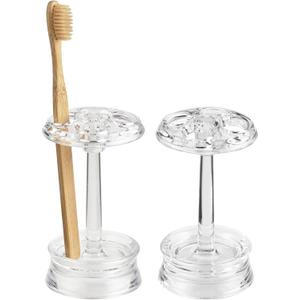 iDesign 4 Divided Sections for Bathroom or Vanity-Set of 2-Clear Toothbrush Holder, Pack of 2
