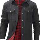 Eisctnd Mens Lined Flannel Cowboy Vintage Jackets Snap Plaid Western Shirts Coat for Hiking Hunting Camping Work Outdoor (Large, Black)