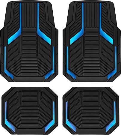 PIC AUTO Heavy Duty Rubber Floor Mats, Blue Aluminum Film Car Mats Set, Front and Rear Car Mats with Anti-Slip Backing, All Weather Protection, Trim-to-Fit for Automotive SUV, Sedan, Van