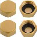 4 Pcs Garden Hose End Caps with Washers, Brass Plug Radiator Valve Caps, Hex Head Stop Valve Cap, Plumbing Fittings for Washing Machine Radiator Gas Water Line Faucets