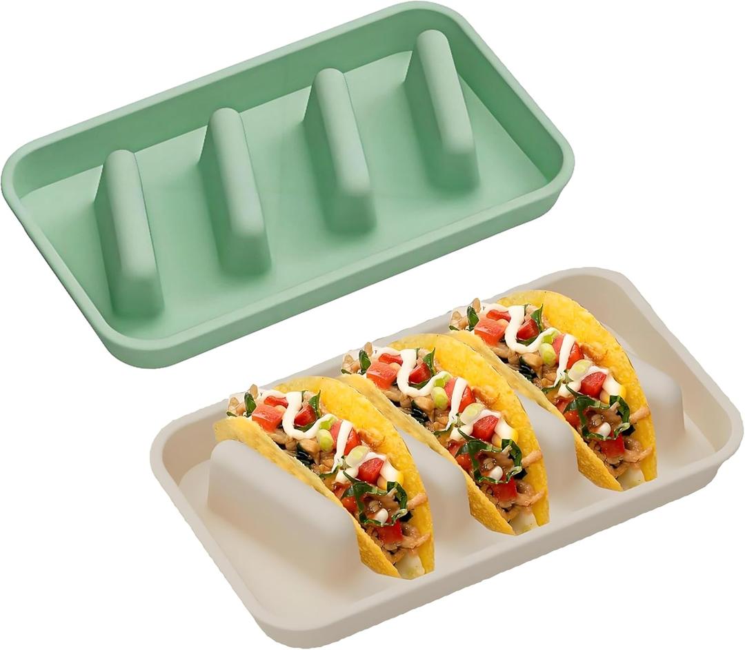stuuikf 2-Pack Rectangular Silicone Tortilla Holder - 4-Slot Taco/Wrap Stand with Non-Slip Base (Cream & Mint), Kitchen Essential for Meal Prep, Parties & Food Trucks, Dishwasher Safe