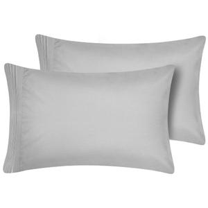 Pillowcase Set of 2 Luxury 1800 Series Brushed Microfiber Bed Pillow Cases Embroidered 2 Pack 19x25 inches, Light Grey/Gray Pillow Covers with Envelope Closure