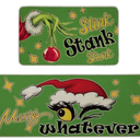 Merry Christmas Green Kitchen Rugs Set of 2, Funny Xmas Stink Stank Stunk Santa Hat Ball Floor Mats Home Decor, Winter Plaid Door Mat Decorations 23x15, 46x15