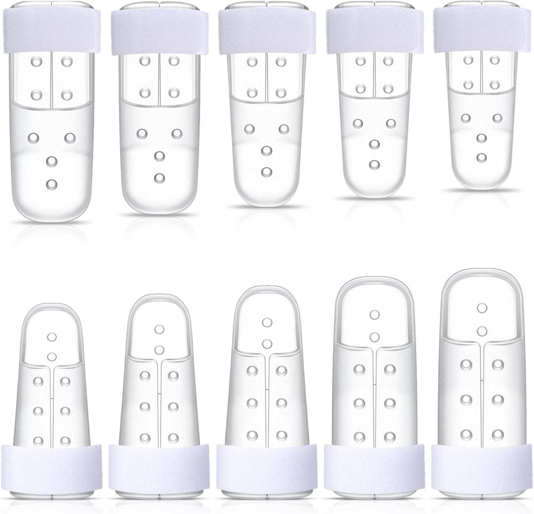BBTO 10 Pcs Mallet Finger Splint, 5 Sizes Finger Support Brace Stabilizer Straightener Plastic Fingertip Protectors Arthritis Knuckle Immobilization for Thumb Pinky Middle Index Ring(Transparent)