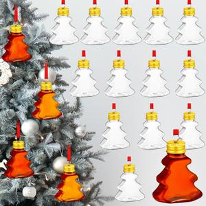 Patelai 18 Pcs Christmas Drink Balls Clear Shot Glass Ornaments Xmas Tree Fillable Ornaments Plastic Xmas Water Bottle Bulbs for Holiday Party Decorations(Christmas Tree,50 ml)