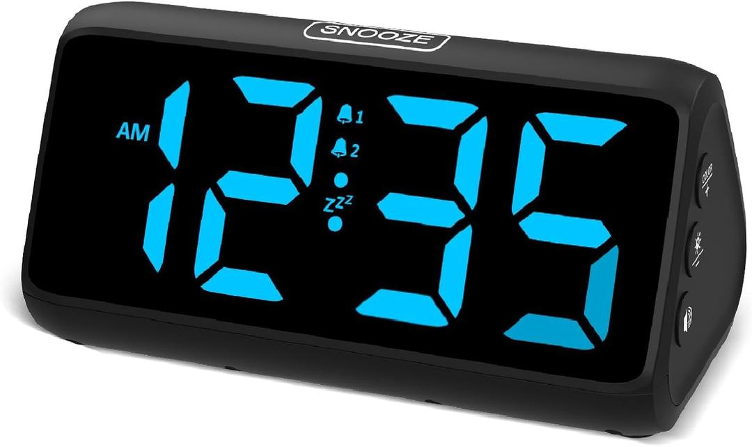 Netzu Digital Alarm Clocks for Bedrooms, Loud Alarm Clock with Dual Alarms, Bold Digits, 5 Dimmers, 4 Volumes, Snooze, Bedside Clock for Deep Sleepers Kids Teens Seniors, Plug in Clock, Easy to Set (Black-blue)