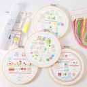 VIVIDOX 4 Sets Embroidery Kit for Beginners Adults, 35 Stitches Practice Kits Cross Stitch for Starter, DIY Hand Craft with Stamped Pattern, Bamboo Hoop, Threads, Needles, Scissors, Tools, Instruction