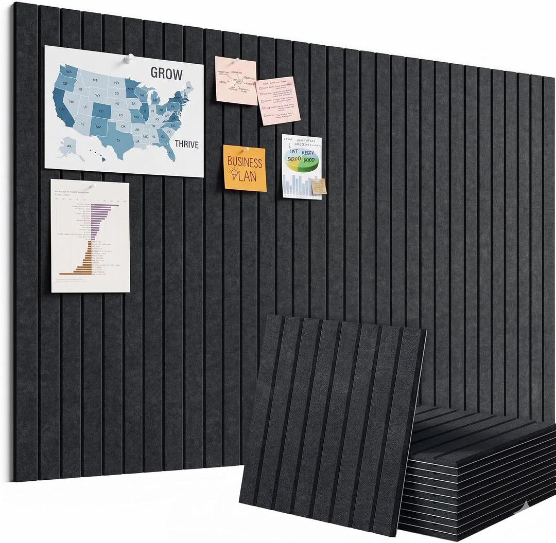 Large Splicing Felt Bulletin Board Cork Board Alternative 48" x 36" Felt Pin Board for Home Office Classroom Wall Decor Felt Wall Panel with Pushpins Adhesive Tabs(Fine-Stripe 12 Pack, Black)