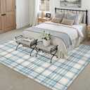 9x12 Blue Area Rug for Living Room Bedroom Soft Low Pile Checkered Large Carpet Modern Accent Non Slip Rug for Dining Room Nursery Office Indoor