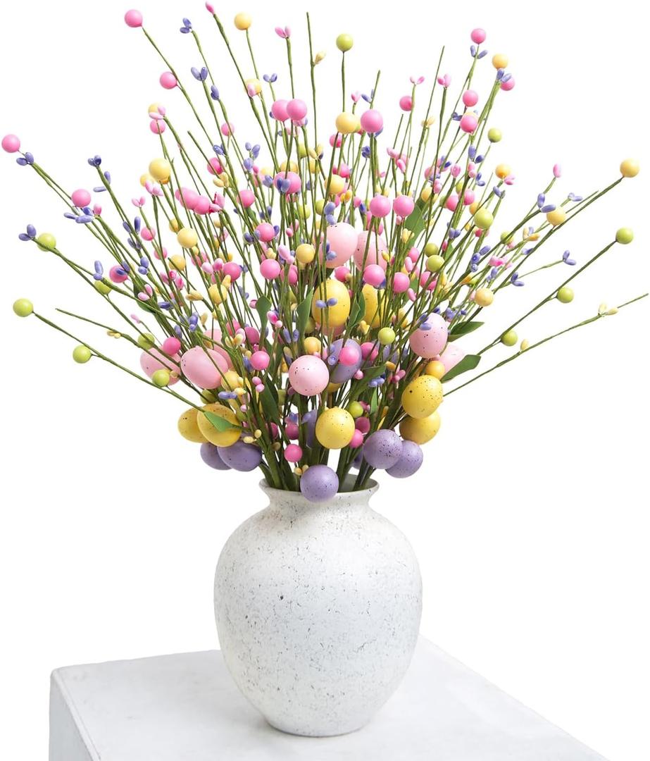 Easter Flowers and Easter Stems Artificial Easter Flowers Egg Stems Easter Floral Picks 8 Pack for Easter Egg Tree Vase Centerpiece Windowsill Decor Suitable for All Seasons