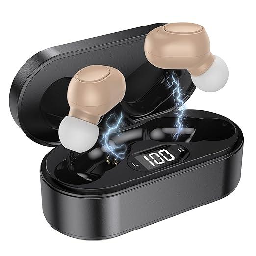Rechargeable Hearing Aids for Seniors & Adults with Noise Cancelling, Hearing Amplifier with In Ear No Squealing, Magnetic Contact Digital Display Charging Case, Black
