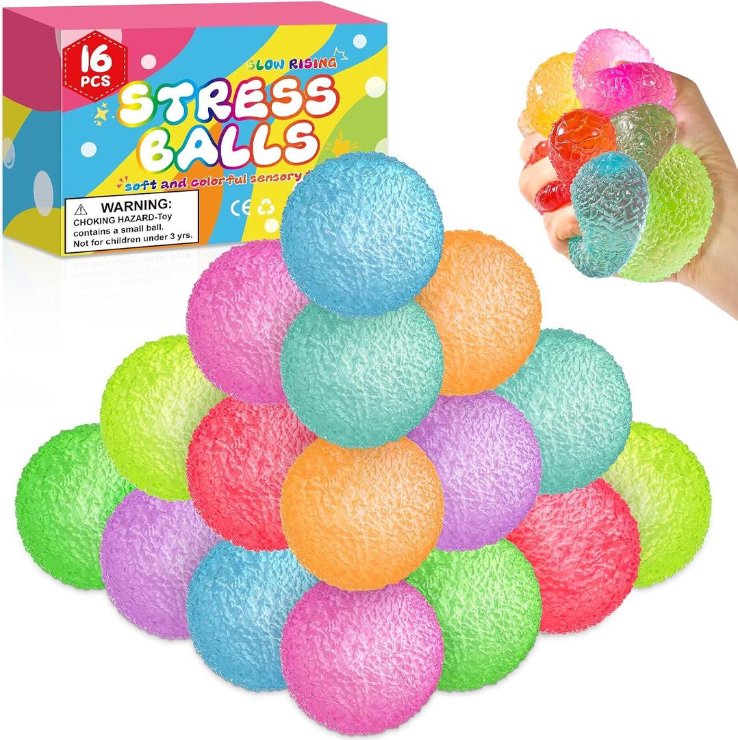 16Pack Mini Gumdrop Stress Balls , Textured Memory Gel Soft Stress BallStress Relief Squeeze Ball for Adults Kids, Squishy Toys Bulk for Party Favors Gifts, Desk Toy and Prize, 1.7 Inches