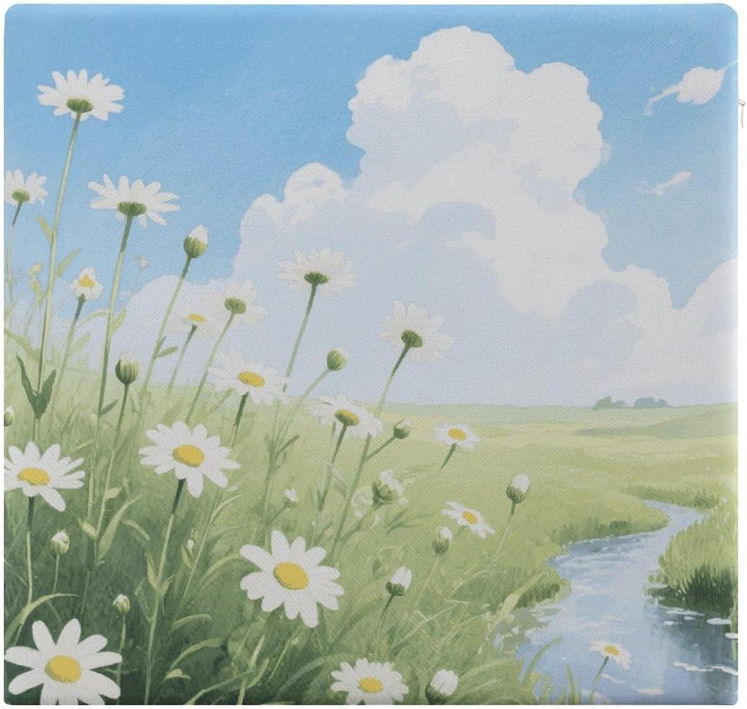 Elegant Spring Daisy Flowers Seat Cushion, Soft Memory Foam Chair Pads, Removable Washable Chair Cushion for Office, Kitchen, Car, Dining, 15 X 13.8 Inch