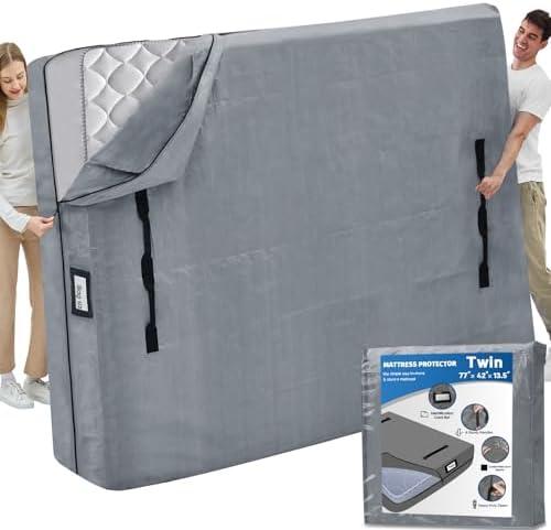 Mattress Bags for Moving and Storage, BETU Twin Mattress Protector Waterproof Mattress Cover with 8 Heavy Duty Handles and Zipper Extra Thick Moving Supplies for Dorm Bed Reusable (77x42x13.5" Grey)