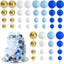 48 Pcs Balls Cake Topper Decorations Balloon Cupcake Toppers Foam Cake Topper Balls Cake Balls Decorations for Birthday Party Wedding Cake Decorating (Royal Blue, Light Blue, White, Gold)