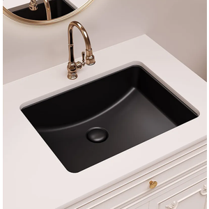 Black Undermount Bathroom Sink, 18 x 14 Inch Rectangular Porcelain Ceramic Lavatory Vanity Undermount Sink, Matte Black