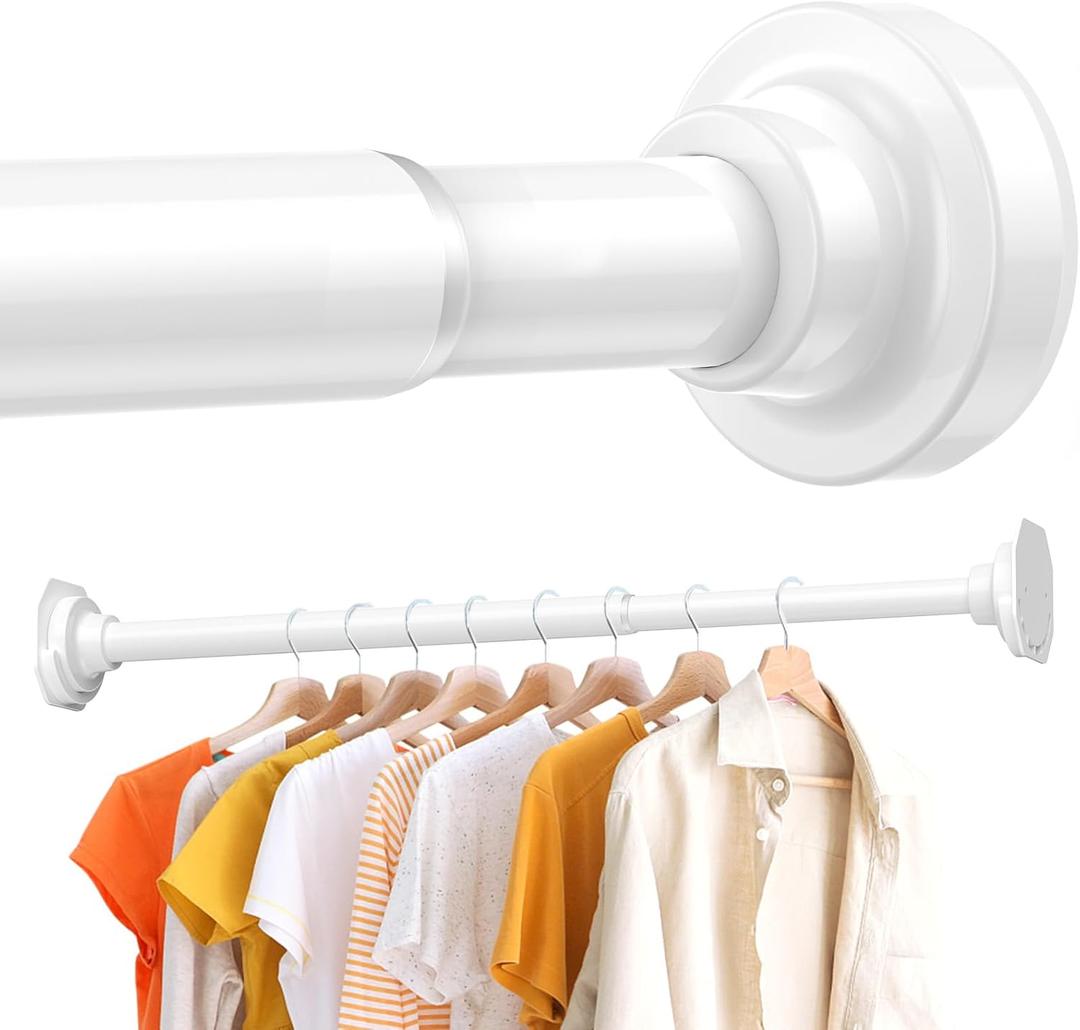 Closet Rods for Hanging Clothes 18 to 28 Inches, 1 Inch Adjustable Short Closet Rod Heavy Duty Clothes Hanging Tension Rod for Closet Wardrobes Laundry RV, White