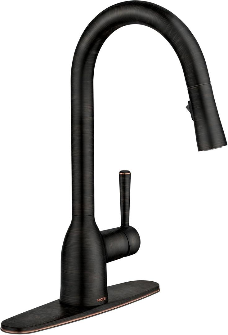 Moen Adler Mediterranean Bronze One-Handle High Arc Modern Kitchen Faucet with Power Clean and Pull Down Spray Head, 87233BRB