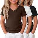 3 Pack Toddler Girls Shirts Cotton 18m-5t Baby Summer Clothes Short Sleeve Ribbed Knit V Neck Fashion Soft Tops