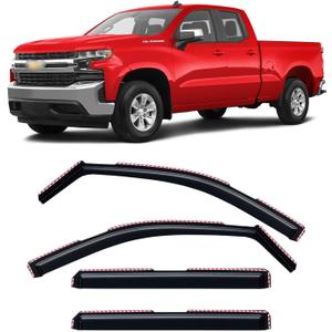 in-Channel Rain Guards for Chevy Silverado/GMC Sierra 1500 2019-2026 Crew Cab, Window Visor Shields Vent Deflector Shade Wind Dark Smoke 2020 2021 2022 2023 2024 2025, Tape-On Outside-Mount, 4PCS