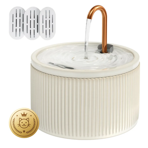 DOOOB Ceramic Cat Water Fountain, 2.1L/71oz Ceramic Cat Fountains, Automatic Pet Water Fountain for Cats, Pet Water Fountain with Ultra-Quiet Pump and 3 Filters & 3 Sponges (Beige)